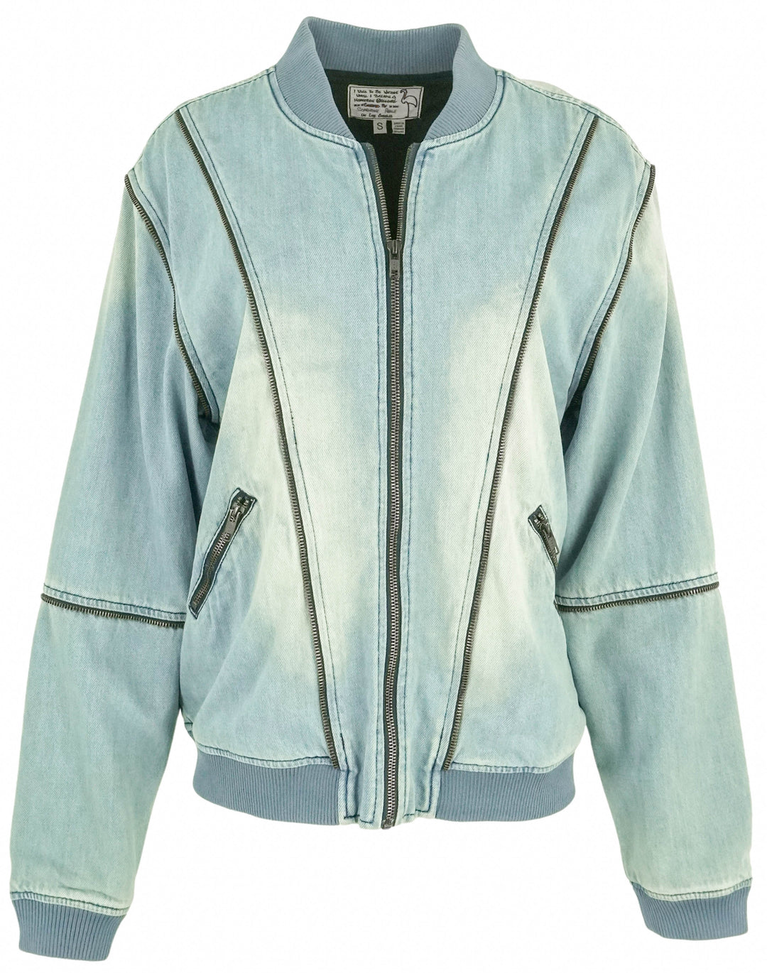 Sandrine Rose Zipper Bomber Jacket in Denim - Discounts on Sr vs Sandrine Rose at UAL