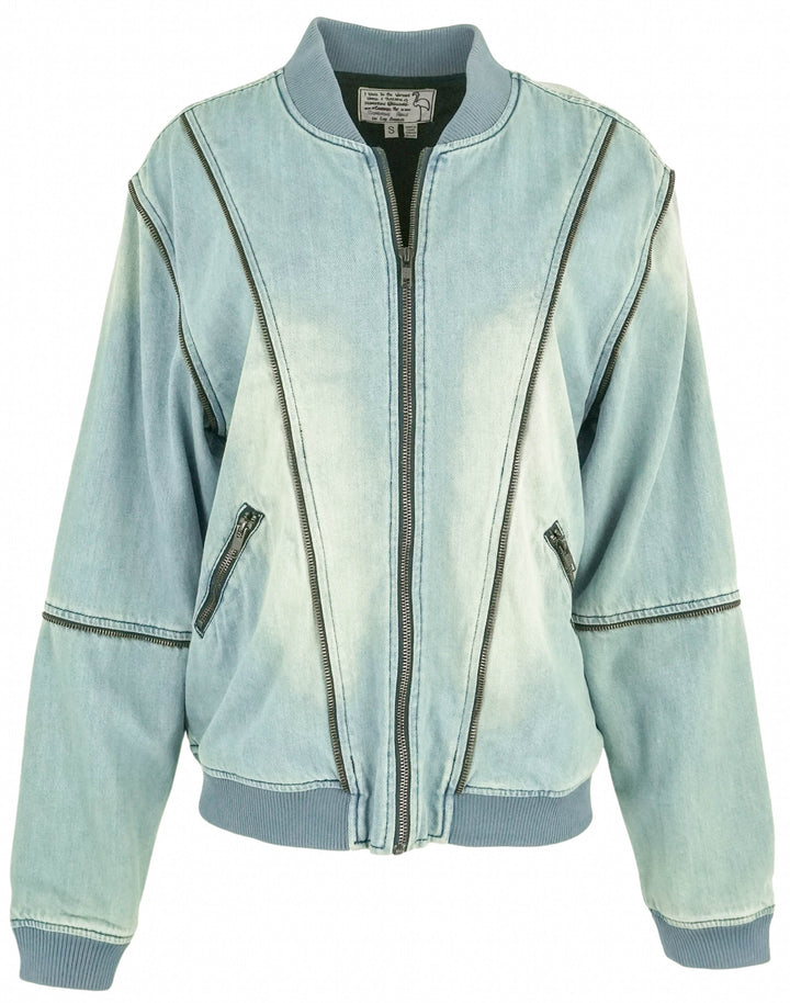 Sandrine Rose Zipper Bomber Jacket in Denim - Discounts on Sr vs Sandrine Rose at UAL
