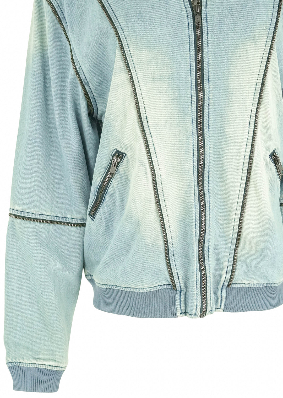 Sandrine Rose Zipper Bomber Jacket in Denim - Discounts on Sr vs Sandrine Rose at UAL