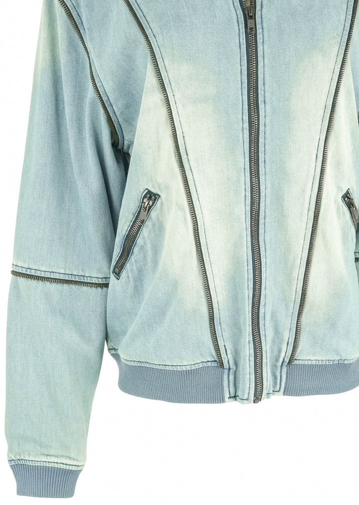 Sandrine Rose Zipper Bomber Jacket in Denim - Discounts on Sr vs Sandrine Rose at UAL