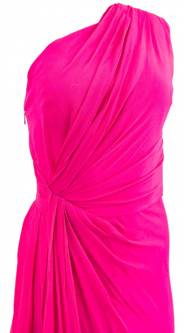 Monique Lhuillier One-Shoulder Draped Silk Gown in Magenta - Discounts on Monique Lhuillier at UAL