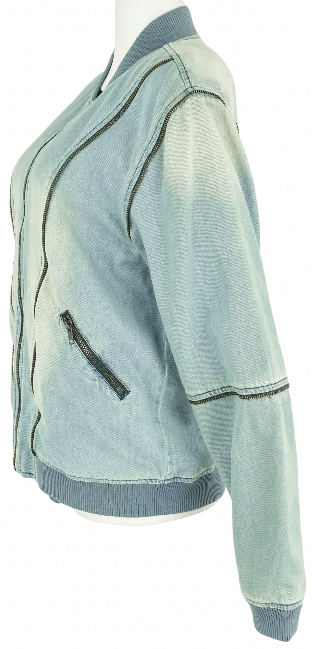 Sandrine Rose Zipper Bomber Jacket in Denim - Discounts on Sr vs Sandrine Rose at UAL