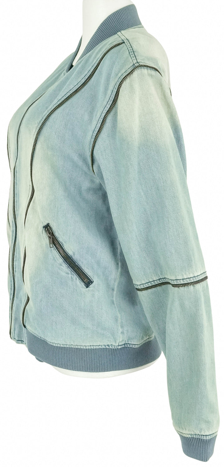 Sandrine Rose Zipper Bomber Jacket in Denim - Discounts on Sr vs Sandrine Rose at UAL