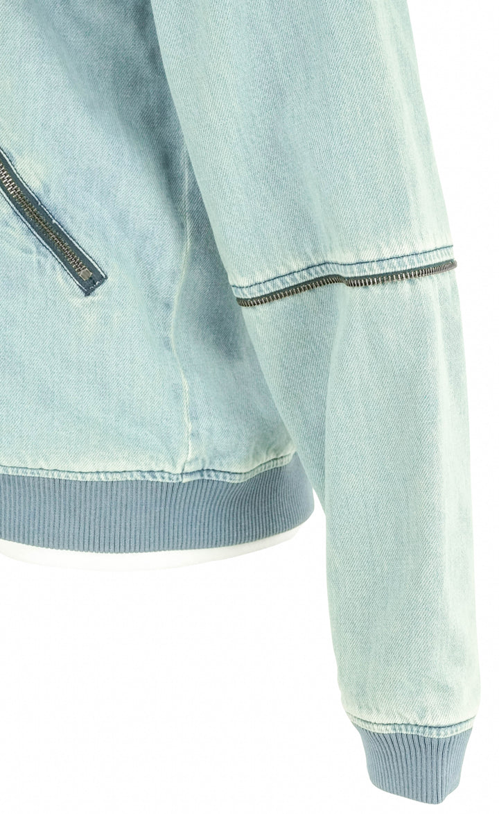 Sandrine Rose Zipper Bomber Jacket in Denim - Discounts on Sr vs Sandrine Rose at UAL