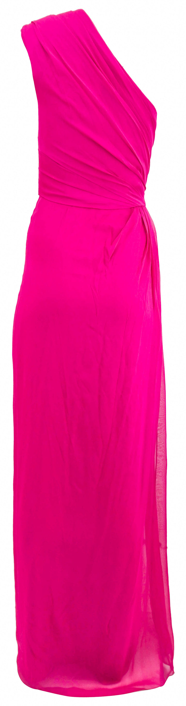 Monique Lhuillier One-Shoulder Draped Silk Gown in Magenta - Discounts on Monique Lhuillier at UAL