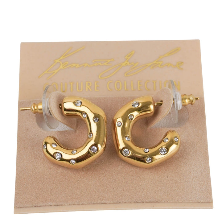 Kenneth Jay Lane Small Gold Hoops with Clear Embellishments