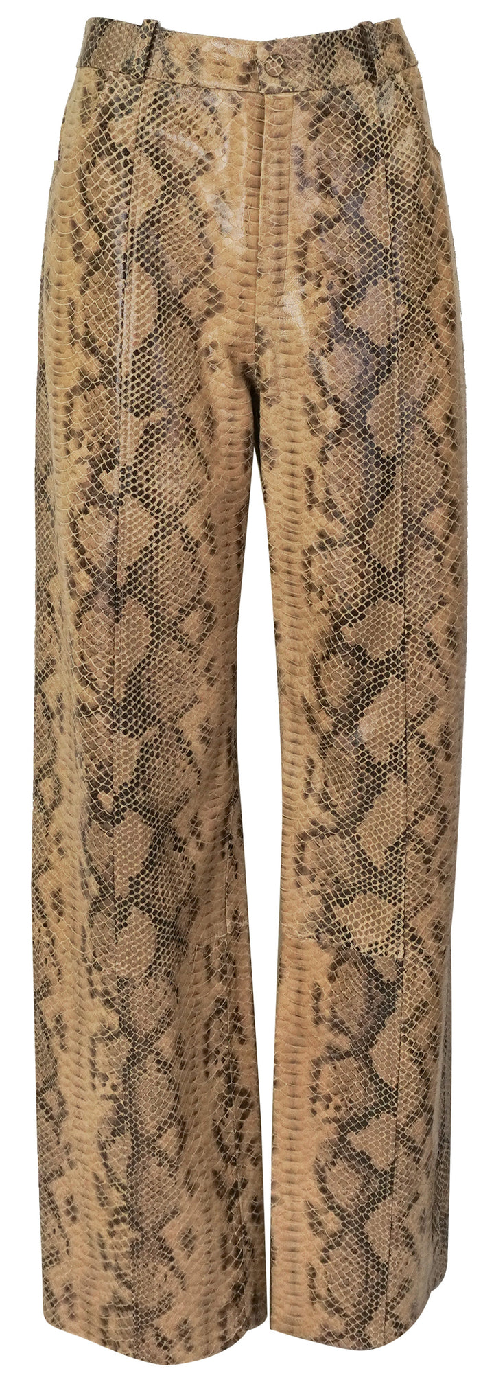 Zeynep Arcay Snake Embossed Leather Pants in Camel