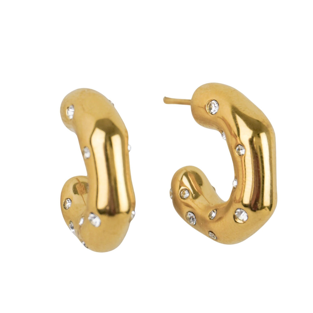 Kenneth Jay Lane Small Gold Hoops with Clear Embellishments