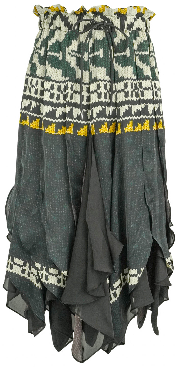 Sacai Paneled Midi Skirt in Black Multi - Discounts on Sacai at UAL