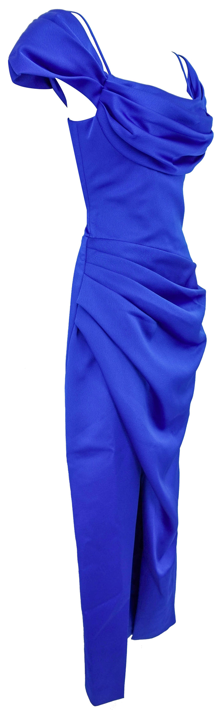 Rasario Satin Draped Off-The-Shoulder Midi Dress in Blue - Discounts on Rasario at UAL