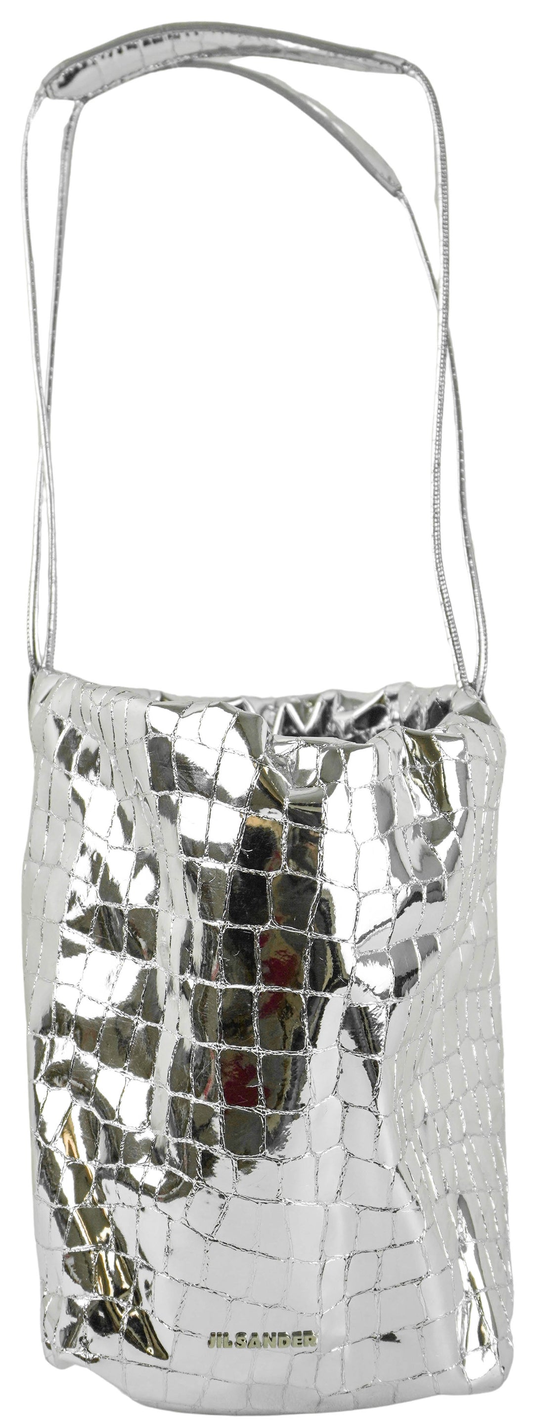 Jil Sander Dumpling Metallic Leather Crossbody Bag in Silver
