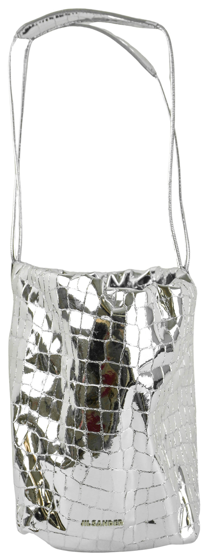 Jil Sander Dumpling Metallic Leather Crossbody Bag in Silver
