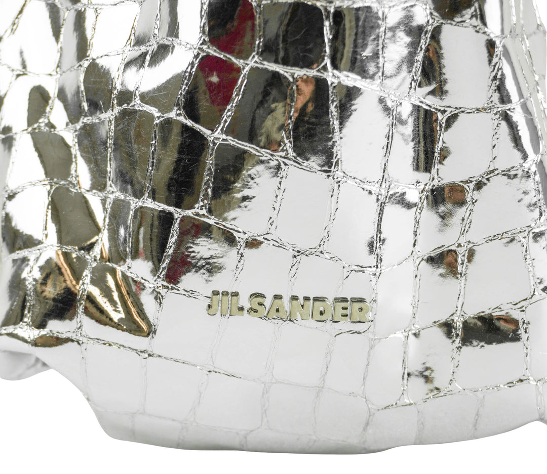 Jil Sander Dumpling Metallic Leather Crossbody Bag in Silver