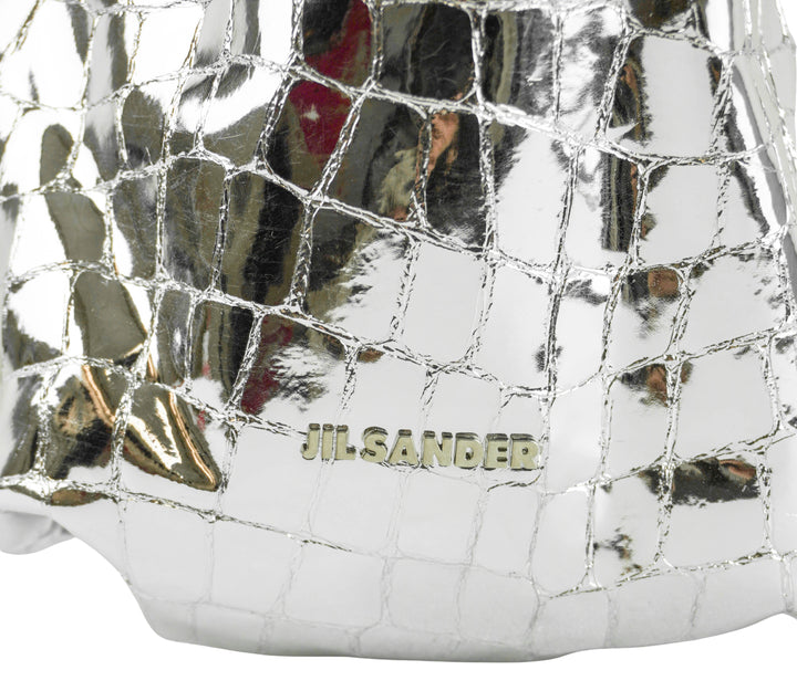 Jil Sander Dumpling Metallic Leather Crossbody Bag in Silver