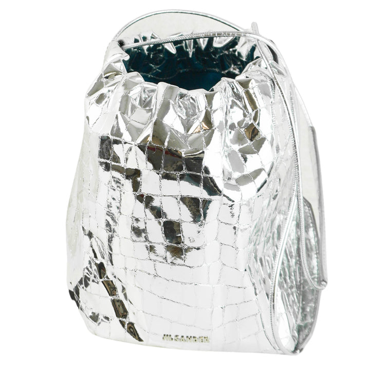 Jil Sander Dumpling Metallic Leather Crossbody Bag in Silver