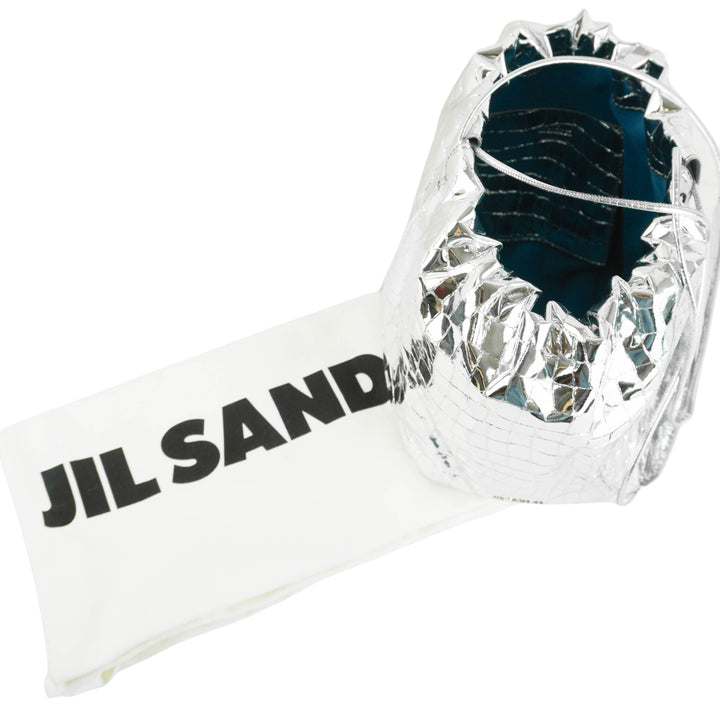 Jil Sander Dumpling Metallic Leather Crossbody Bag in Silver