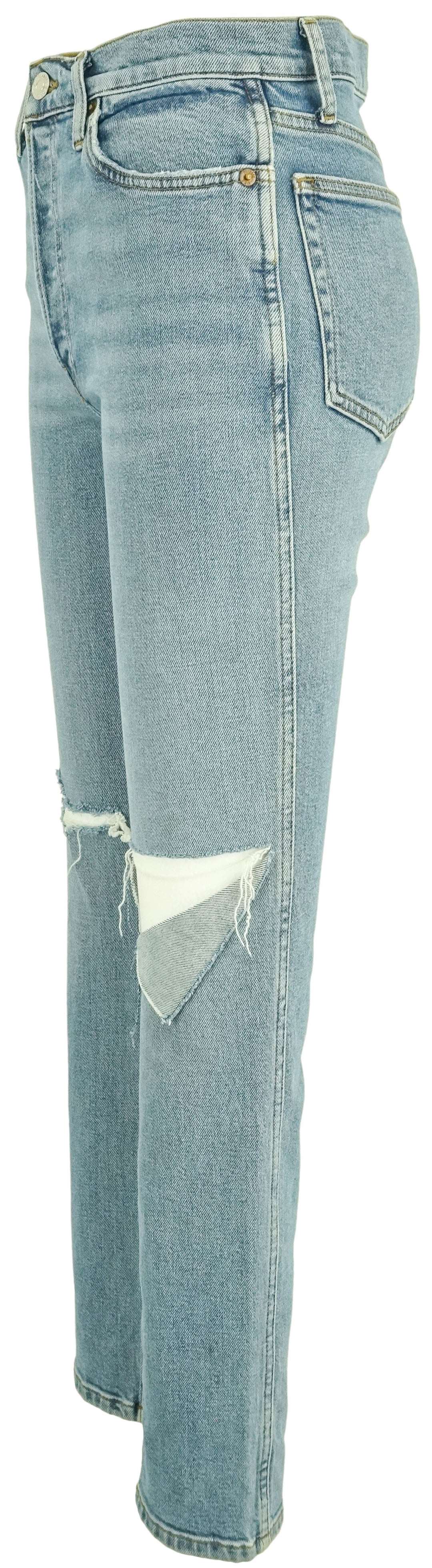 Re/Done 80's Silm Straight Denim in Brisk Blue with Rips - Discounts on Re/Done at UAL