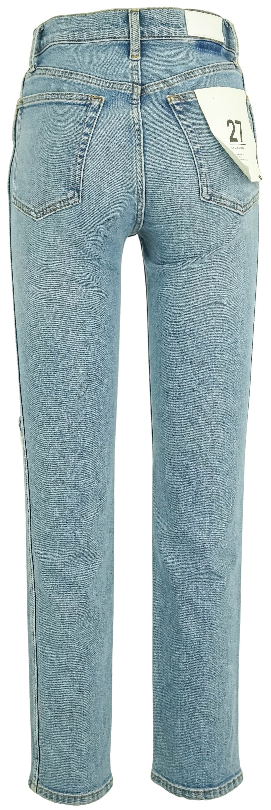 Re/Done 80's Silm Straight Denim in Brisk Blue with Rips - Discounts on Re/Done at UAL
