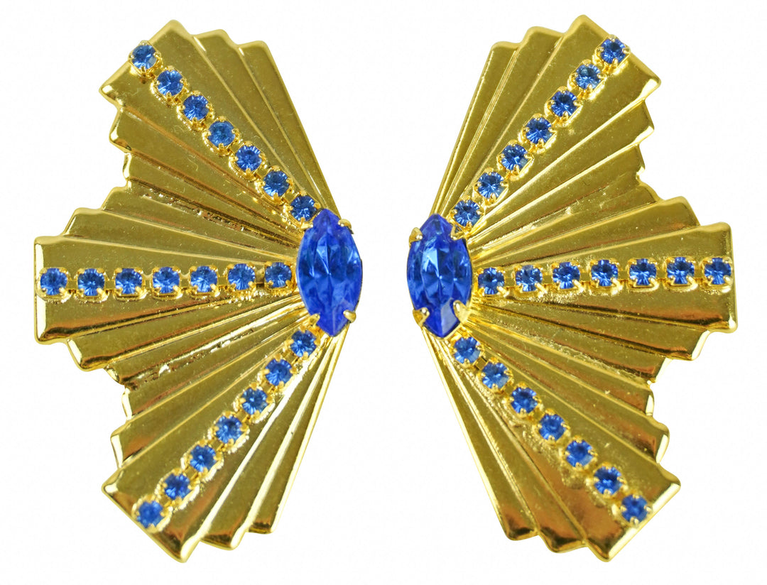 Lionette Nice Deco Fan Earrings in Gold/Azure - Discounts on Lionette at UAL