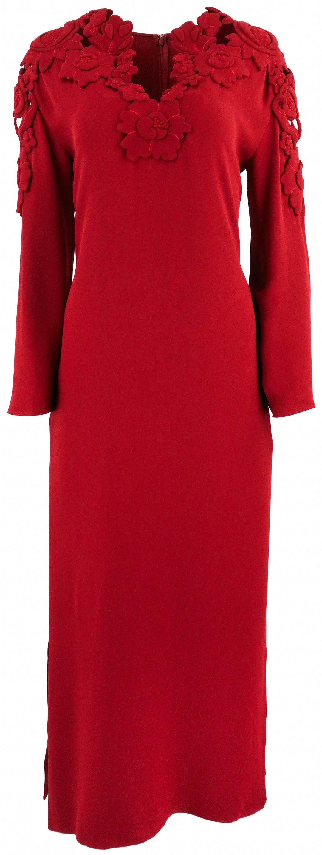 Valentino Embroidered V-Neck Dress in Dark Red - Discounts on Valentino at UAL