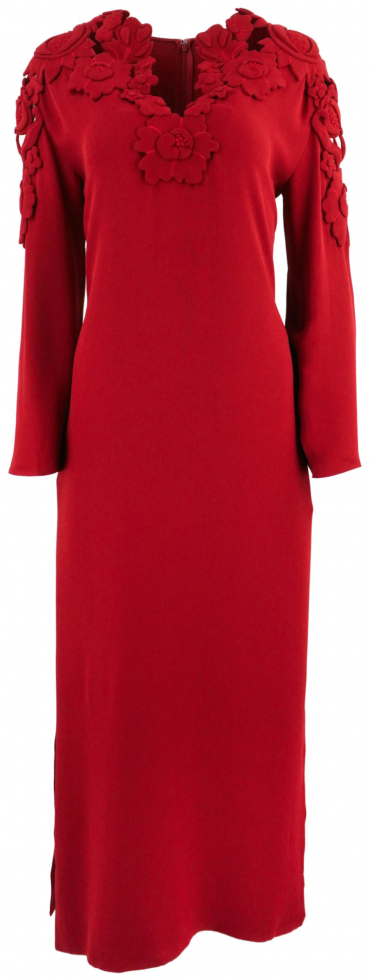 Valentino Embroidered V-Neck Dress in Dark Red - Discounts on Valentino at UAL
