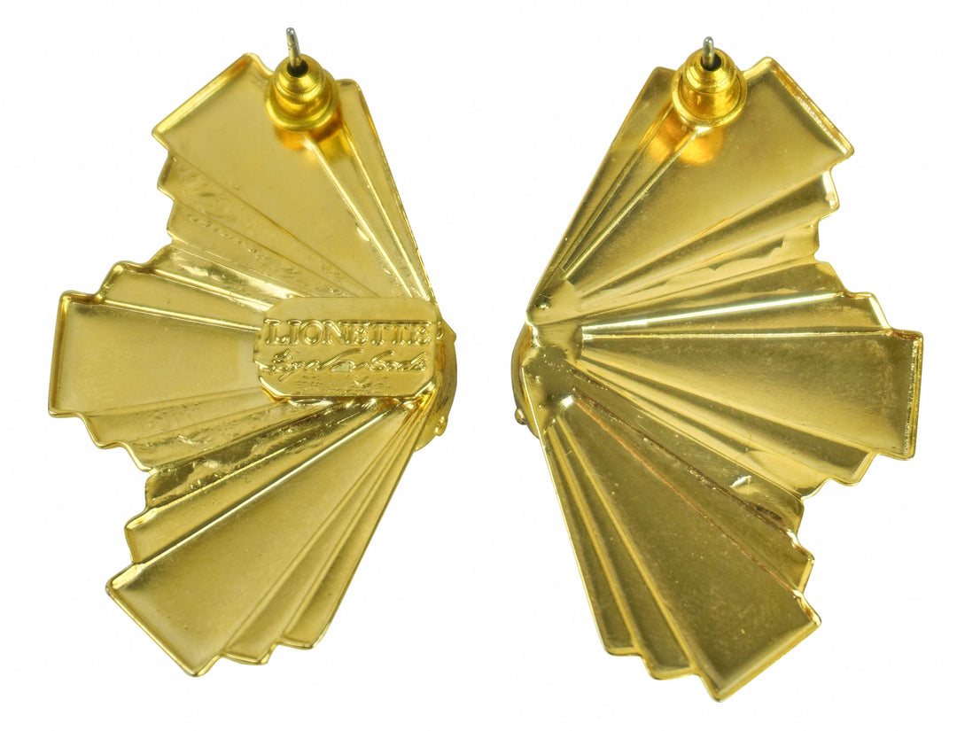 Lionette Nice Deco Fan Earrings in Gold/Azure - Discounts on Lionette at UAL