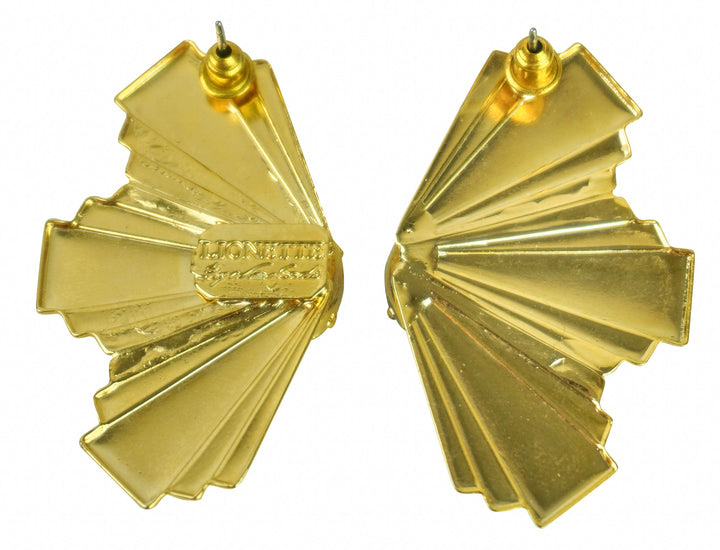Lionette Nice Deco Fan Earrings in Gold/Azure - Discounts on Lionette at UAL