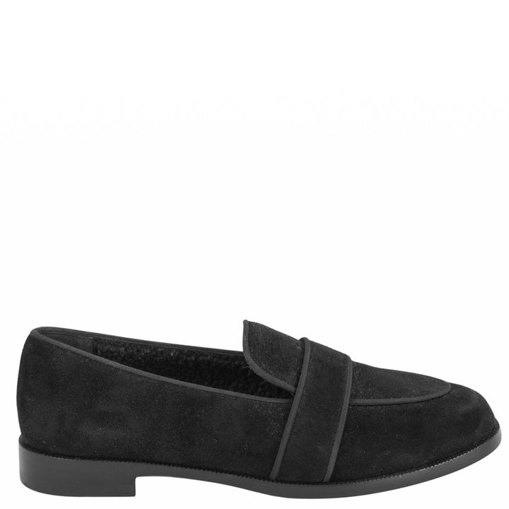Aquazarra Martin Shearling Suede Loafers in Black