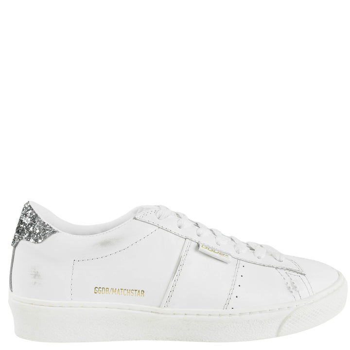 Golden Goose Matchstar Sneakers in White/Silver Glitter