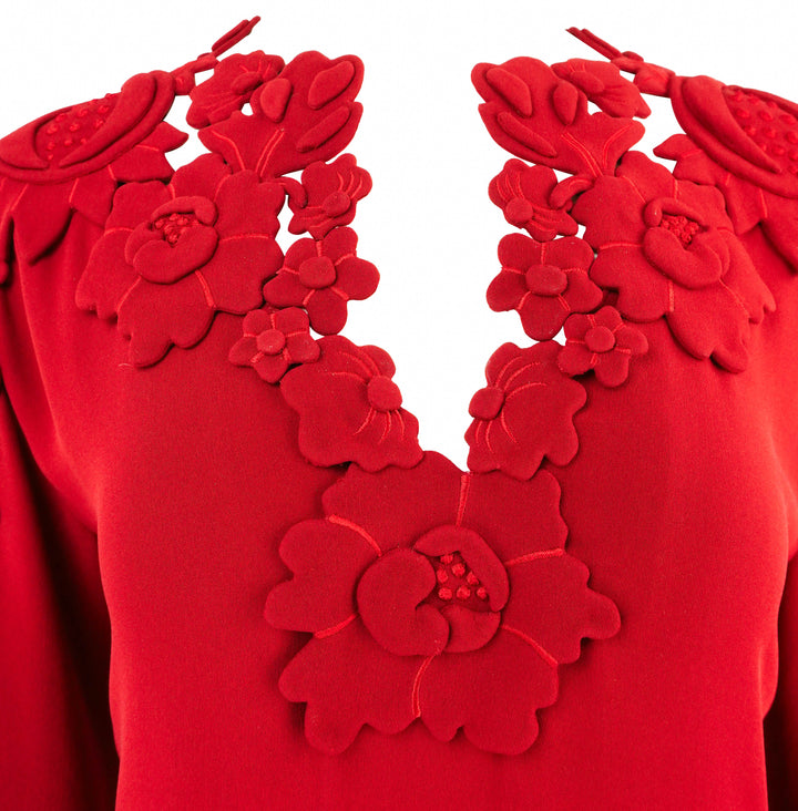 Valentino Embroidered V-Neck Dress in Dark Red - Discounts on Valentino at UAL