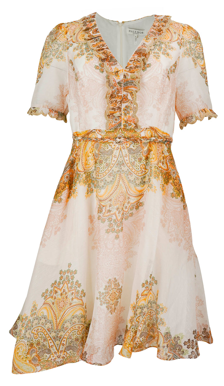Hale Bob Micah Organza Dress in Off-White Multi - Discounts on Hale Bob at UAL