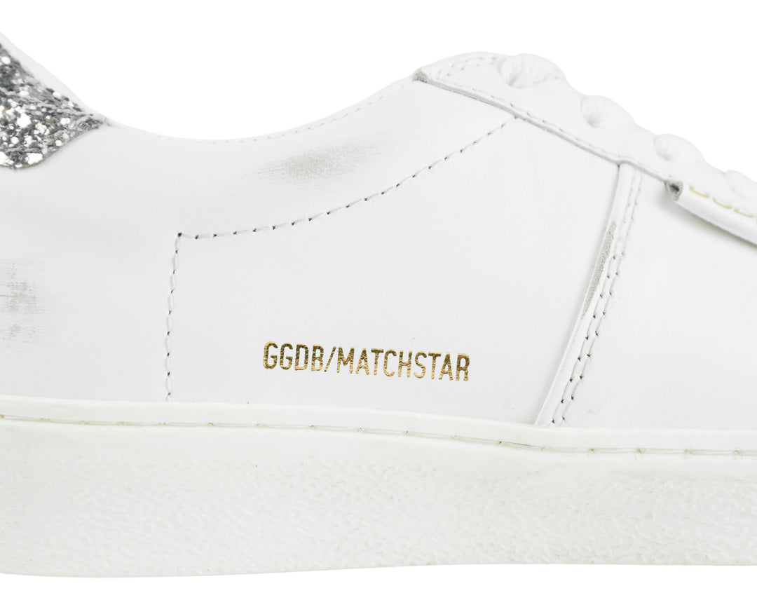 Golden Goose Matchstar Sneakers in White/Silver Glitter
