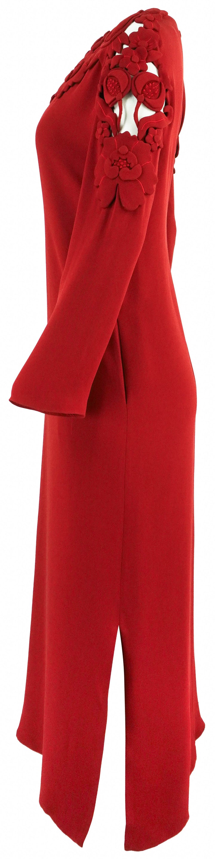 Valentino Embroidered V-Neck Dress in Dark Red - Discounts on Valentino at UAL