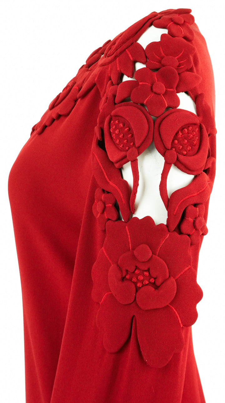 Valentino Embroidered V-Neck Dress in Dark Red - Discounts on Valentino at UAL