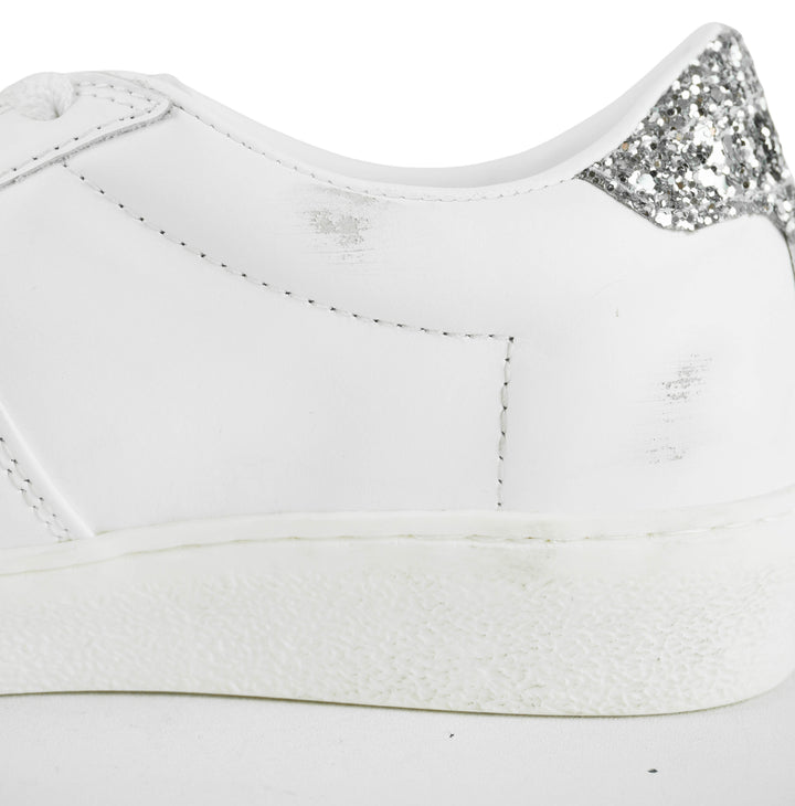 Golden Goose Matchstar Sneakers in White/Silver Glitter