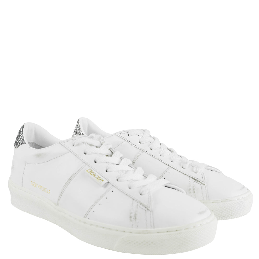 Golden Goose Matchstar Sneakers in White/Silver Glitter