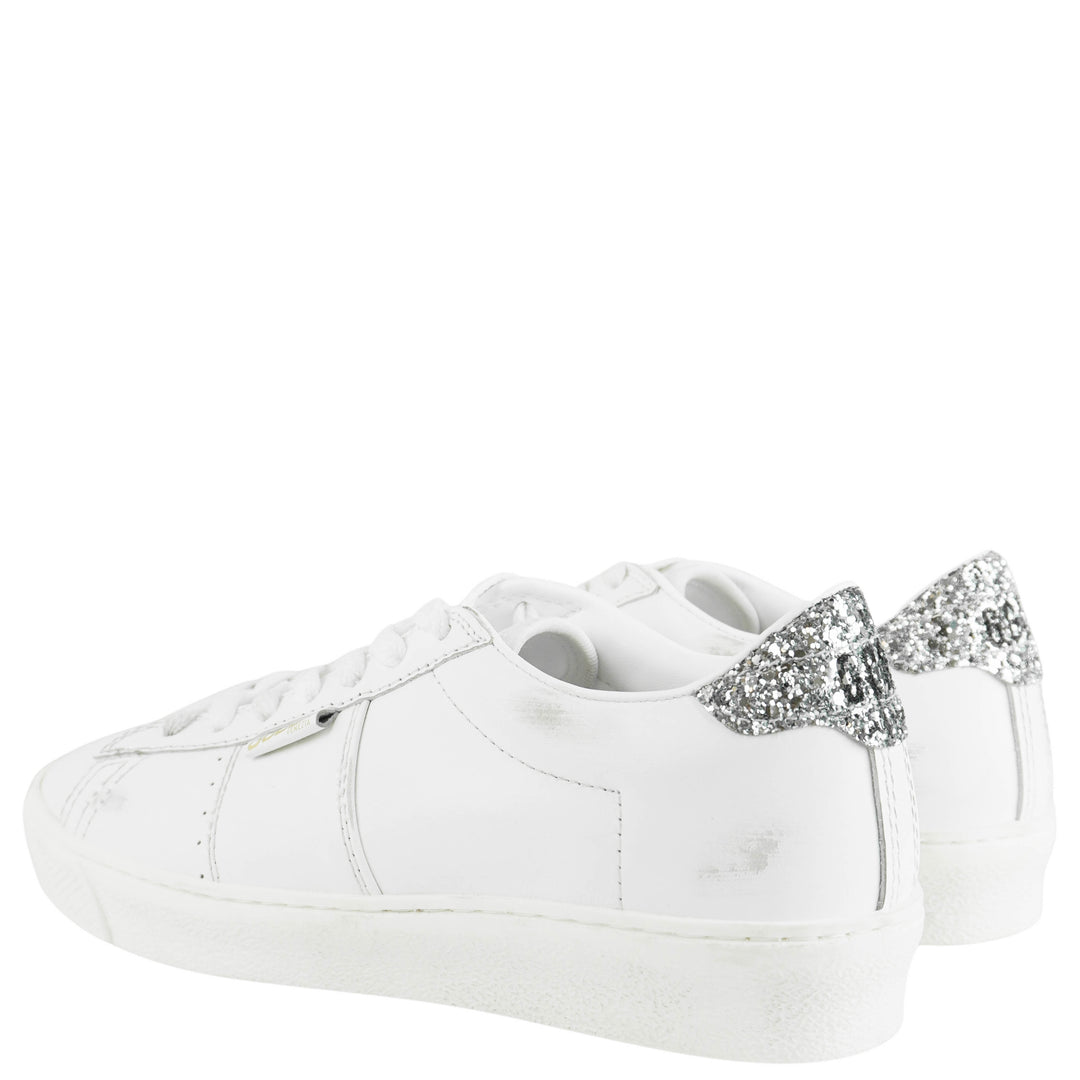 Golden Goose Matchstar Sneakers in White/Silver Glitter