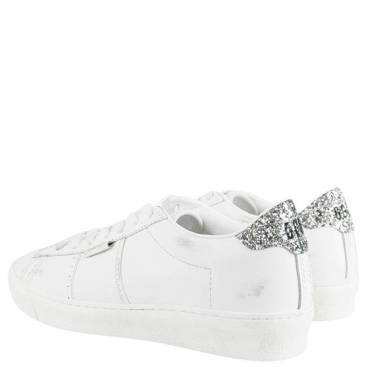 Golden Goose Matchstar Sneakers in White/Silver Glitter