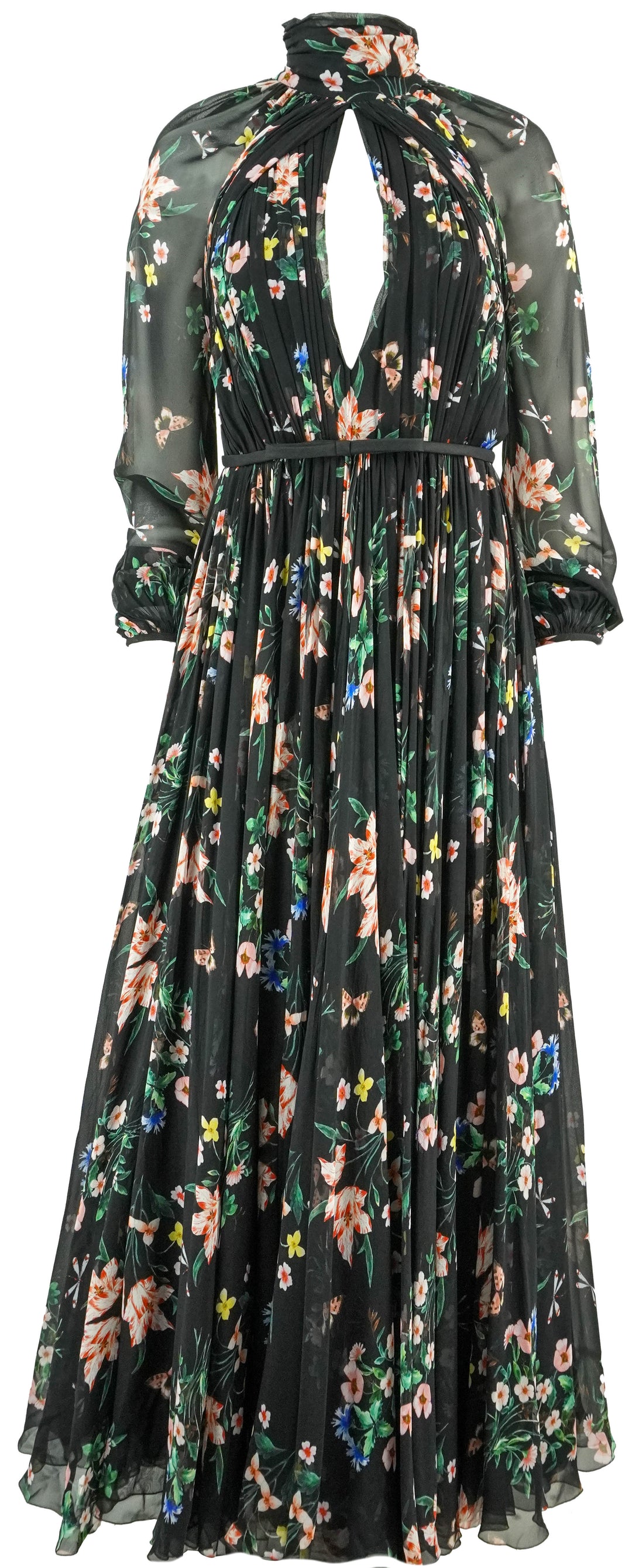 Giambattista Valli Georgette Silk Printed Dress in Black - Discounts on Giambattista Valli at UAL
