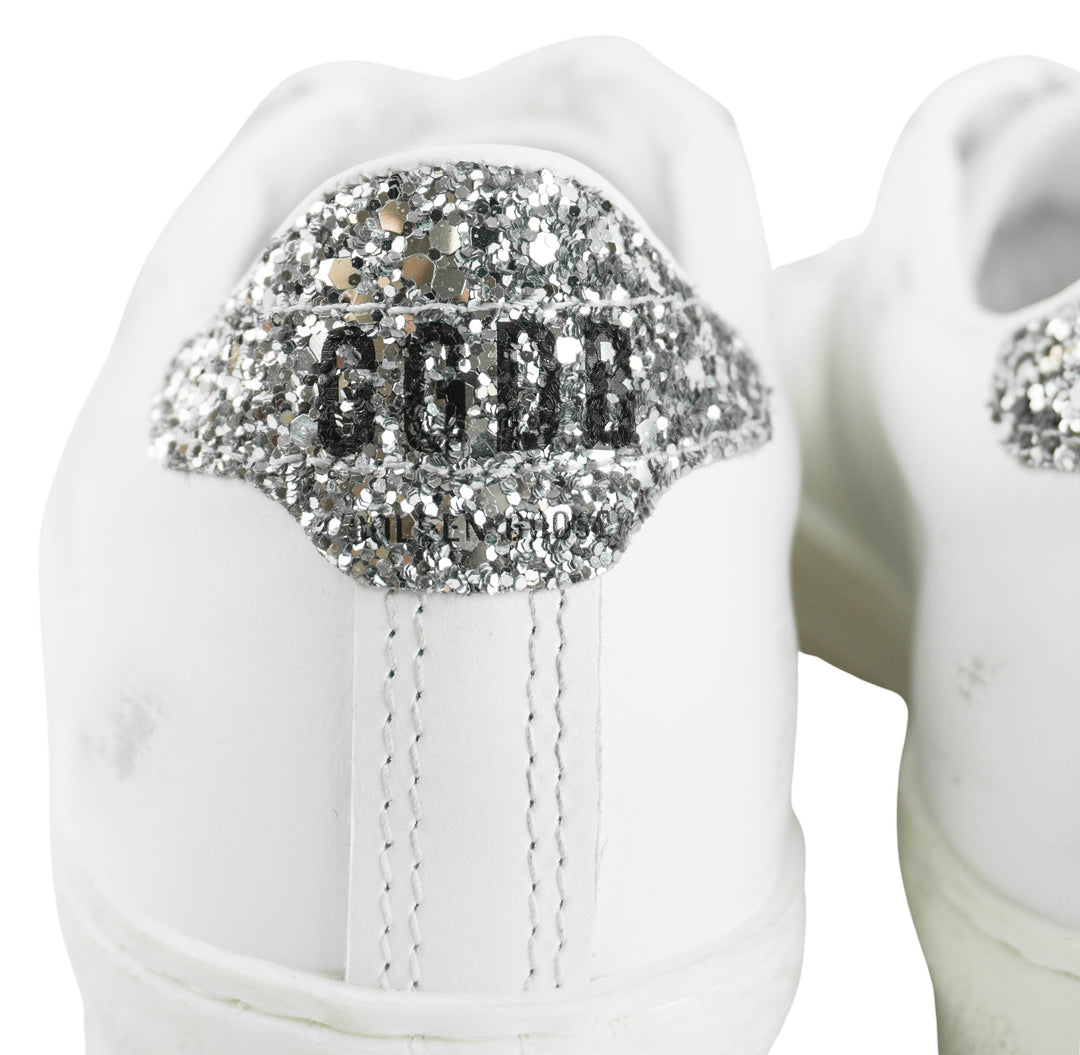 Golden Goose Matchstar Sneakers in White/Silver Glitter