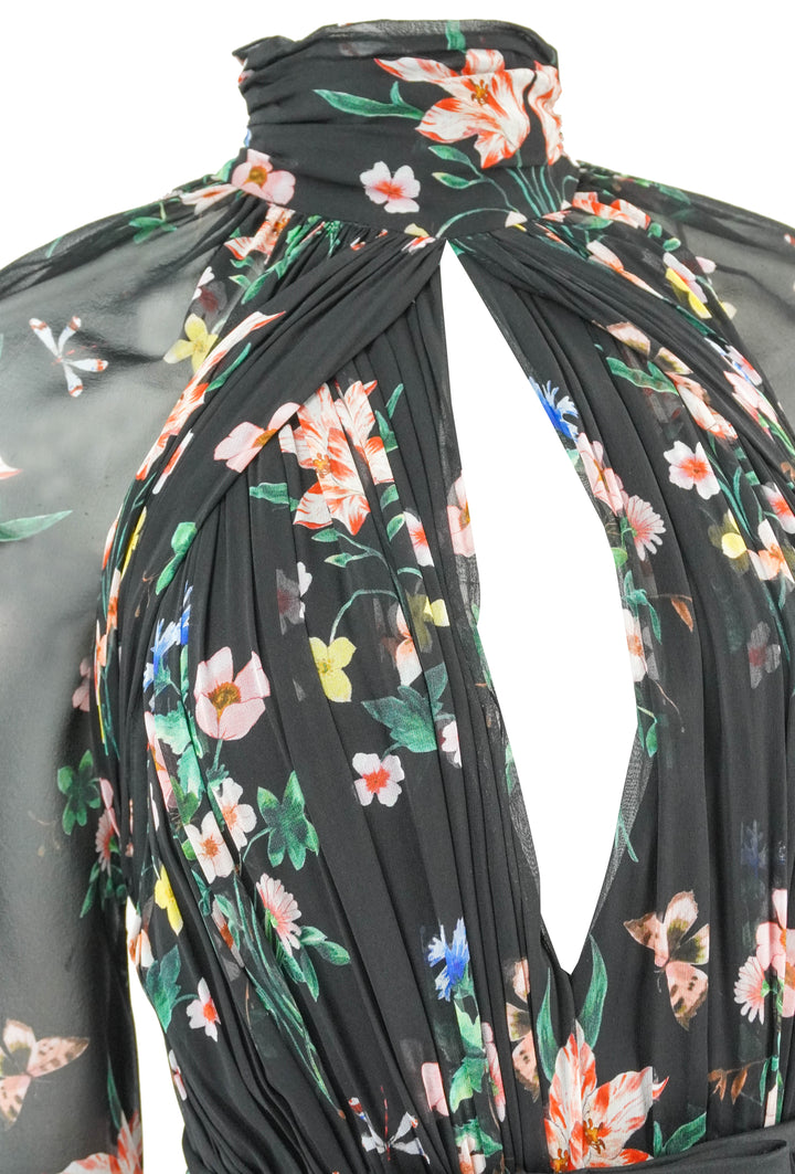 Giambattista Valli Georgette Silk Printed Dress in Black - Discounts on Giambattista Valli at UAL