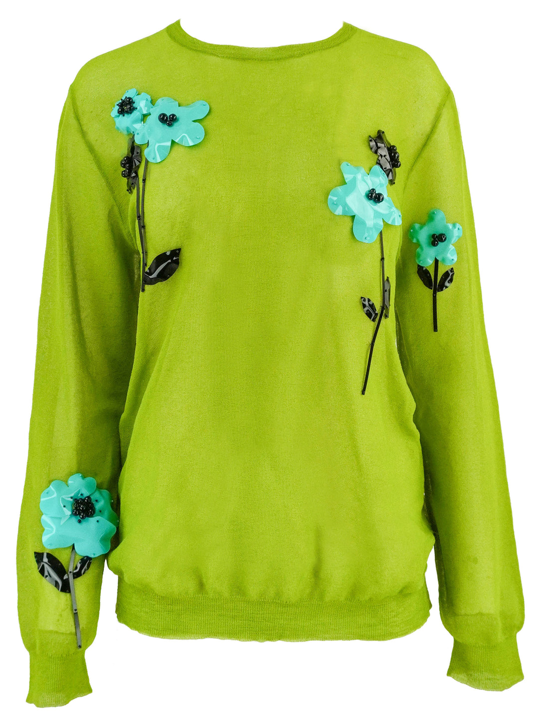 Miu Miu Sequin Floral Sweater in Pistachio - Discounts on Miu Miu at UAL