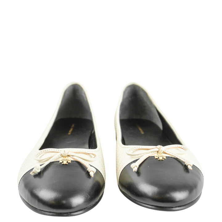 Tory Burch Quilted Ballet Flats in Light Cream/Perfect Black