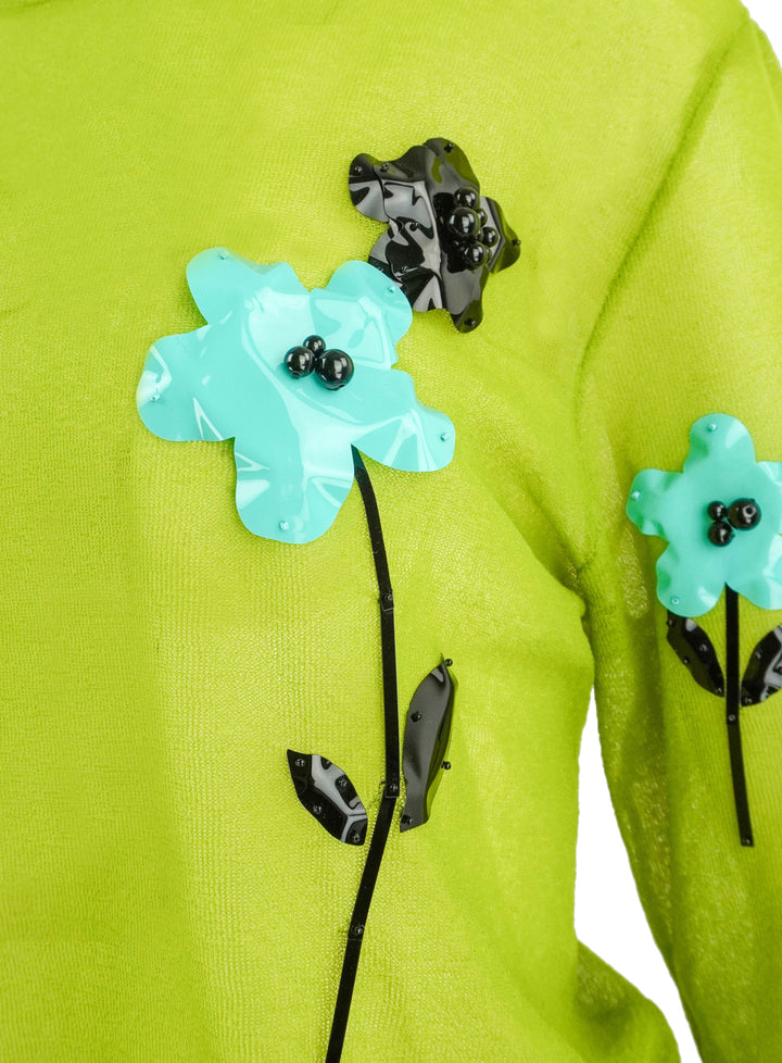 Miu Miu Sequin Floral Sweater in Pistachio - Discounts on Miu Miu at UAL