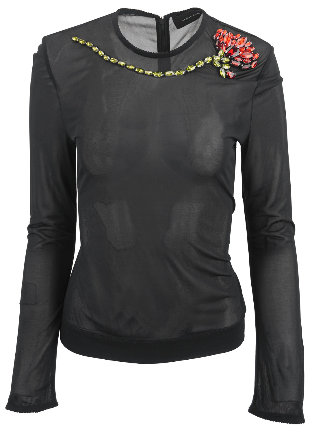 Simone Rocha Sheer Ballet Top with Floral Embellishment in Black
