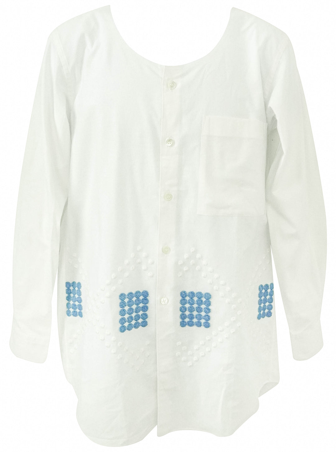 Comme des Garçons Cotton Cloth Long Shirt in White/Blue - Discounts on COMME des GARÇONS at UAL