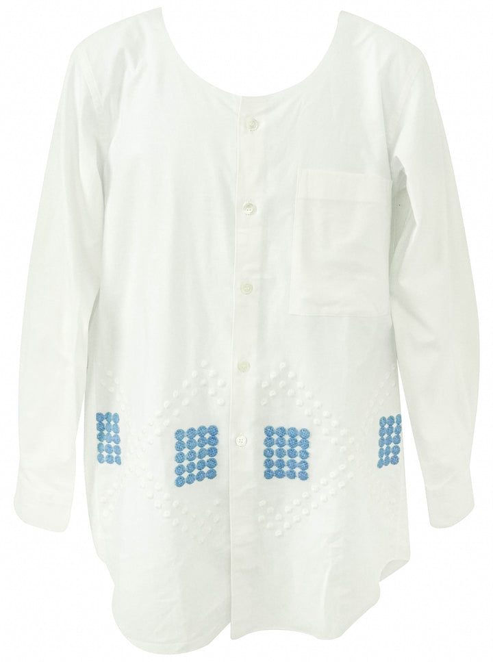 Comme des Garçons Cotton Cloth Long Shirt in White/Blue - Discounts on COMME des GARÇONS at UAL