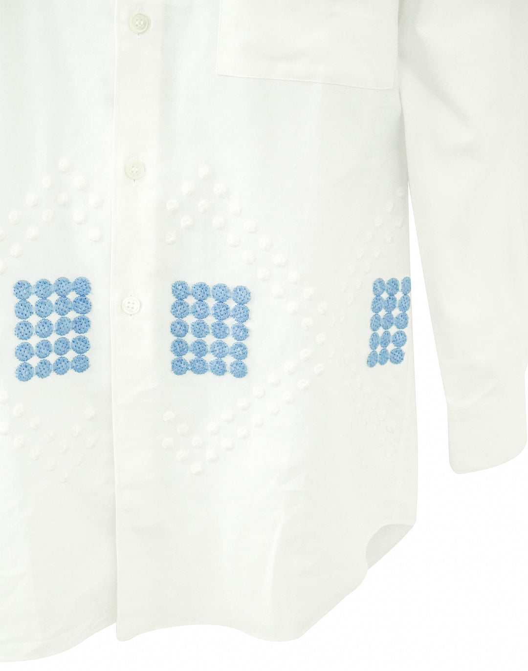 Comme des Garçons Cotton Cloth Long Shirt in White/Blue - Discounts on COMME des GARÇONS at UAL
