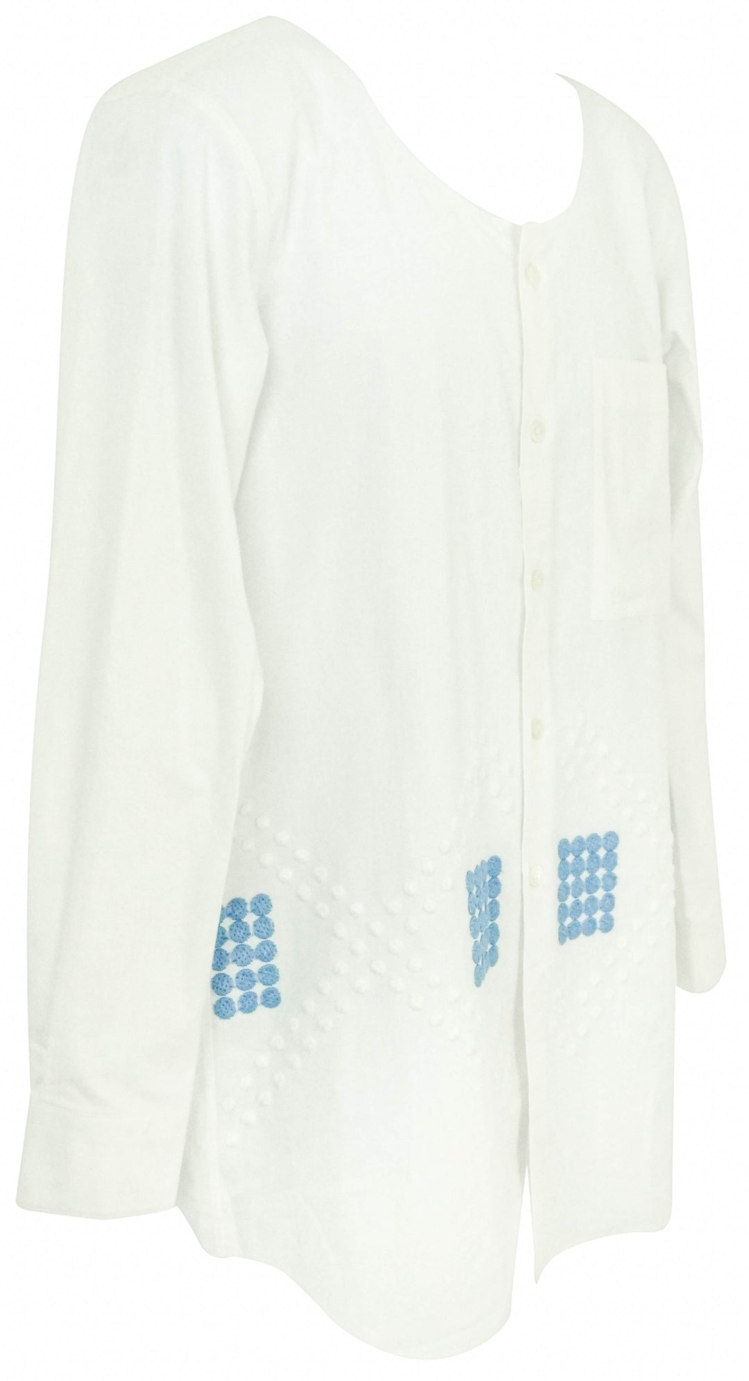 Comme des Garçons Cotton Cloth Long Shirt in White/Blue - Discounts on COMME des GARÇONS at UAL
