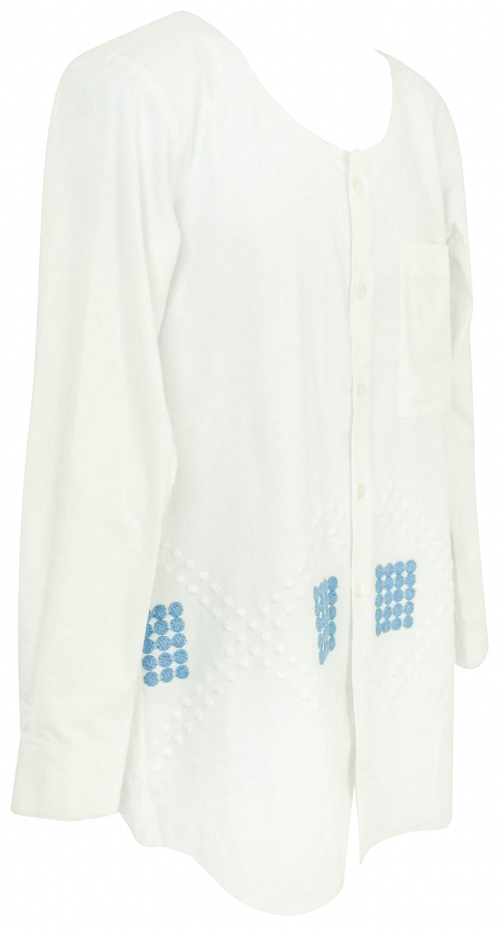 Comme des Garçons Cotton Cloth Long Shirt in White/Blue - Discounts on COMME des GARÇONS at UAL